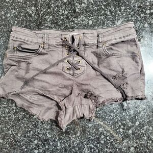 Billabong Lace up Denim Shorts in Charcoal Black Size 28